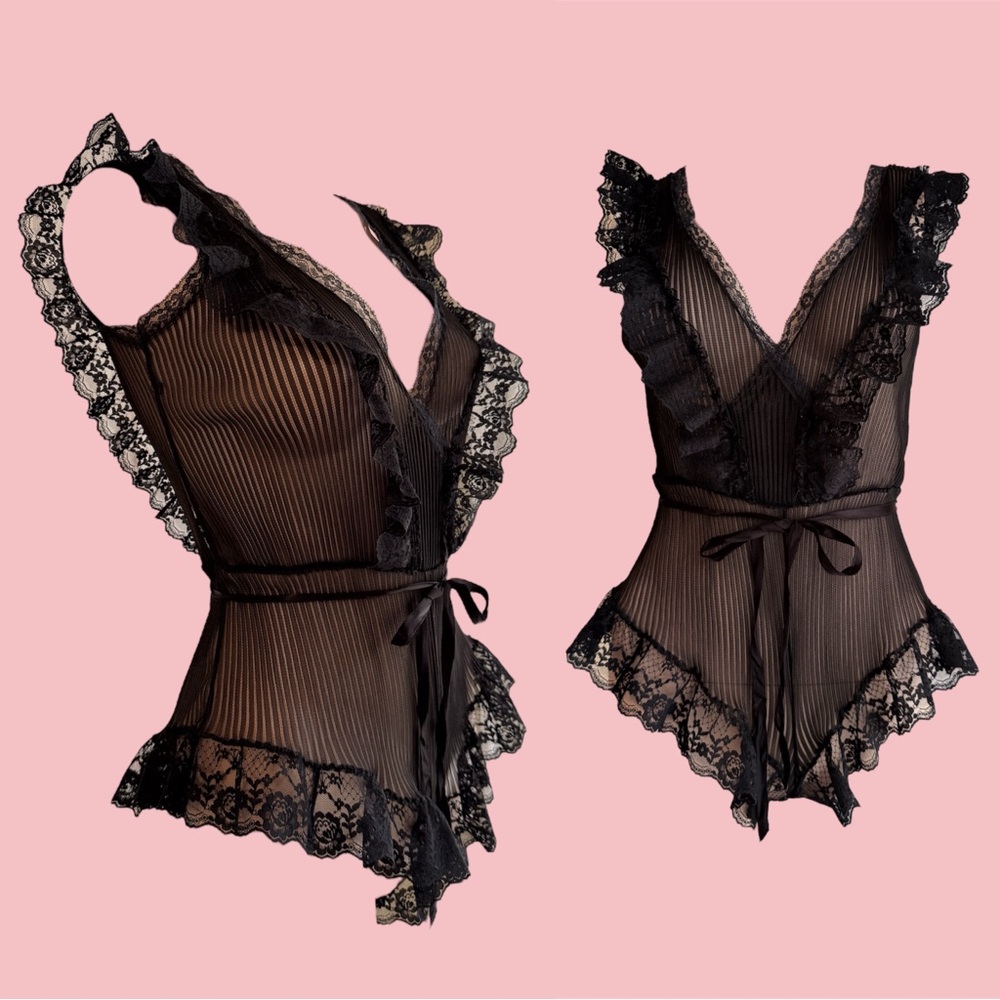 Vintage black sheer teddy bodysuit